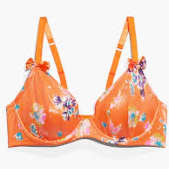 Savage X Fenty Night Blooms Unlined Demi Bra Orange Crème Bedtime Bouquet Print - Picture 1 of 6